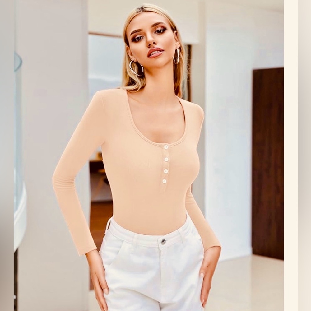 Scoop Neck Long Sleeve Cotton Bodysuit